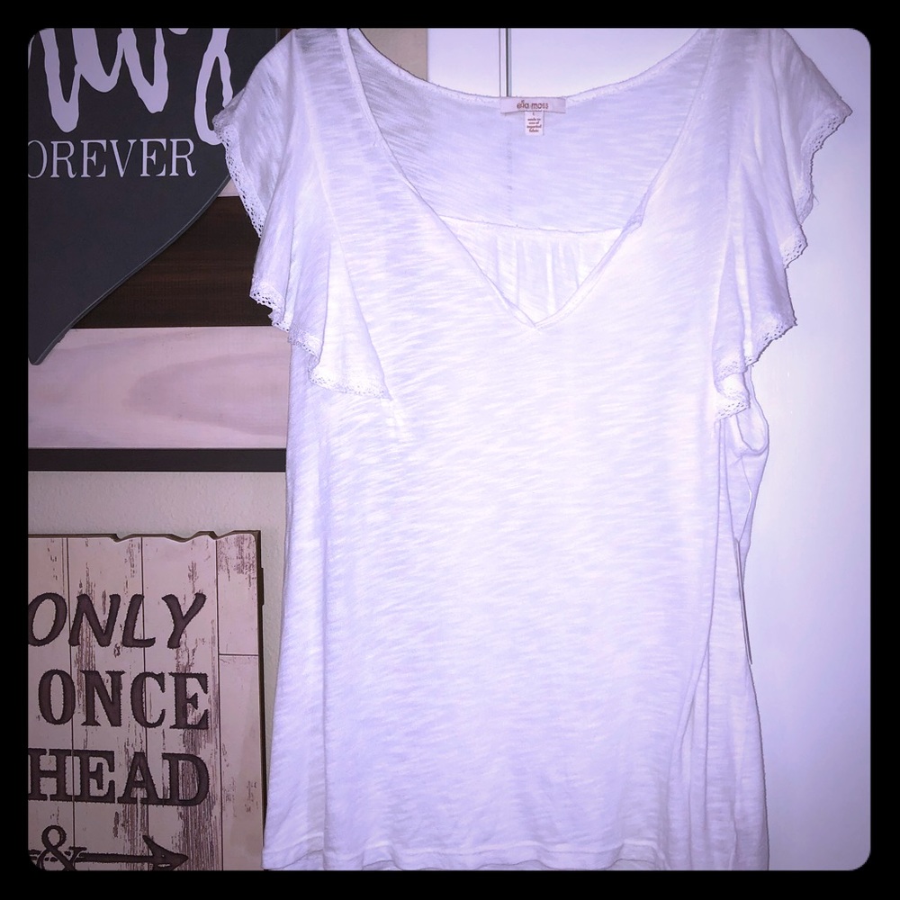 Ella Moss Flutter Sleeve White Top